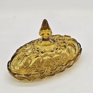 Vintage 1970s Anchor Hocking Fairfield Amber Glass 1/4 Pound Covered Butter Dish